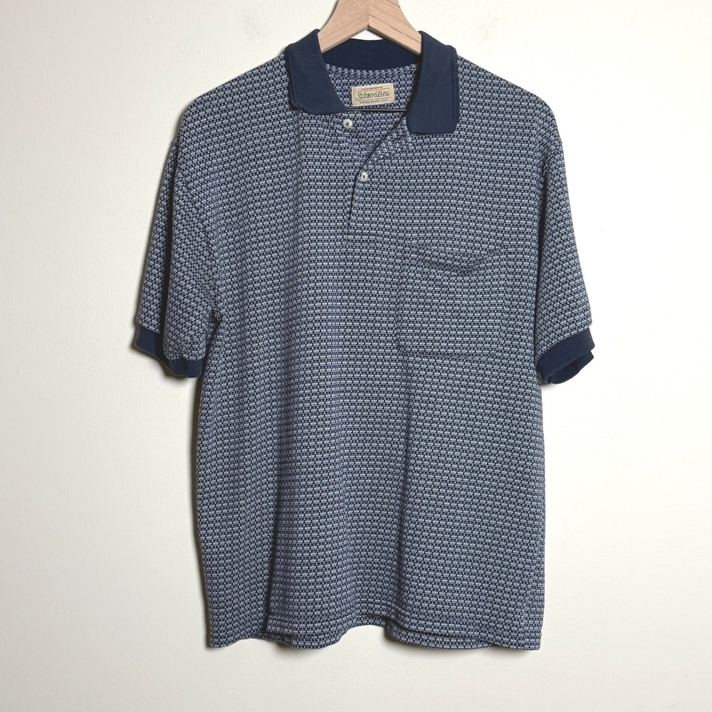 St. John's Bay VTG Mens Polo Shirt L Blue Textured‎ 90s Preppy